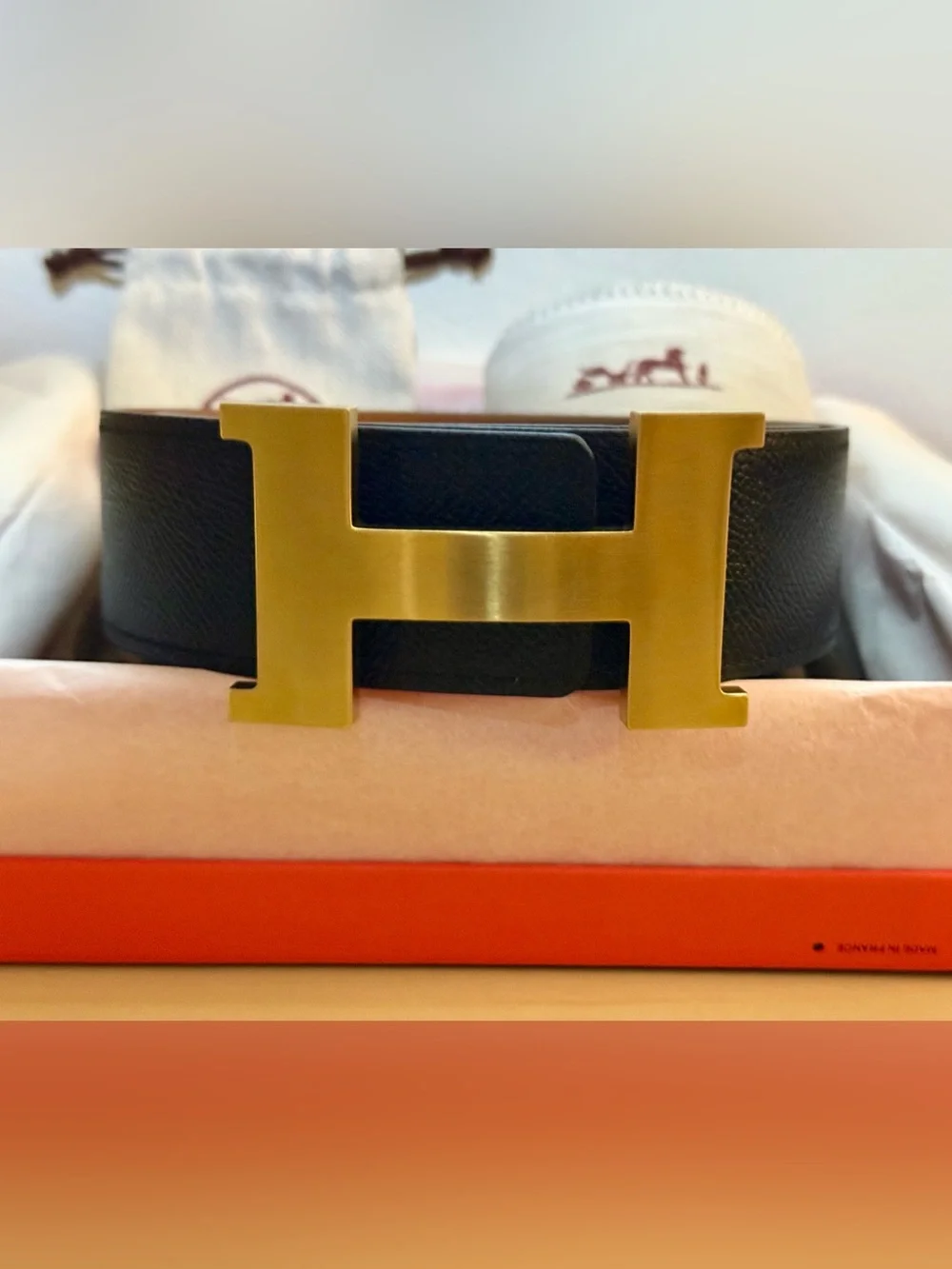 Reversible Belt in Black/Brown with Gold H Buckle